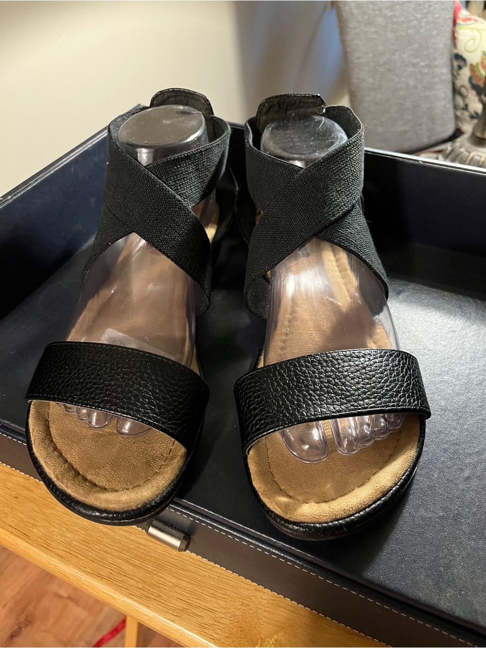 Black Crisscross Comfort Sandal with Cushioned Footbed